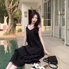 SweetAge-ReducingWhite French Style Tank Dress Loose Fit Long Dress