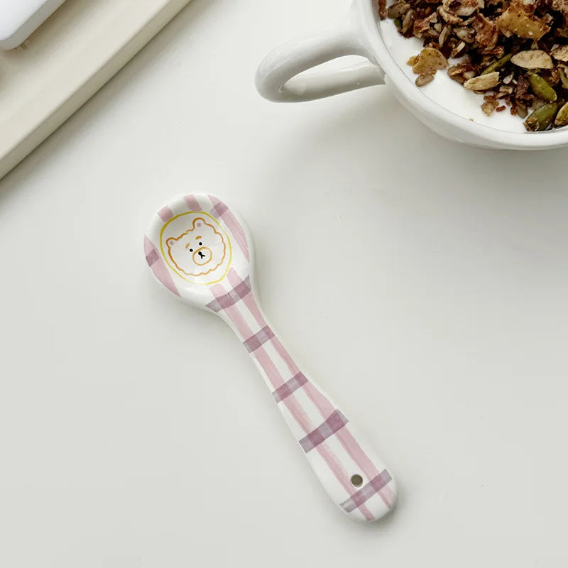 Cute Smiling Spoons Ceramic Ice Cream Spooon Irregular Hand Painted Dessert Breakfast Spoon Home Kitchen Tableware Accessories
