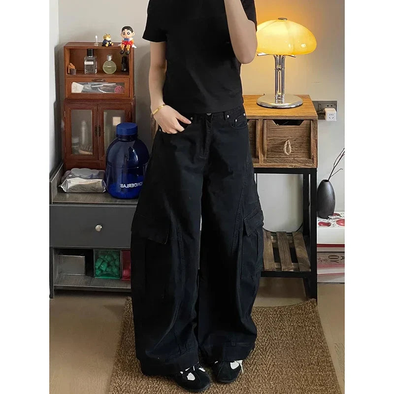 American Vintage High Waist Brown Jeans Baggy Y2K Wide Leg Denim Trouser Clothes