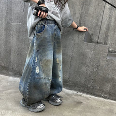 American Tween Girl High Distressed Wide Leg Banana Jeans