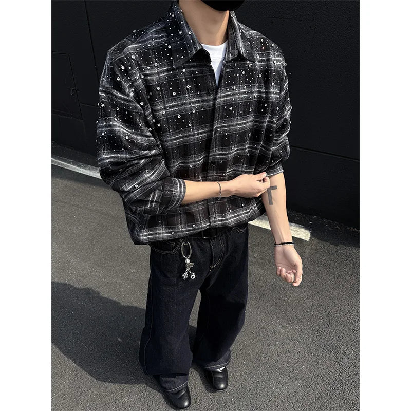 Starry Shirt long sleeve shirts grid loose Stage performance costumes Star shirt