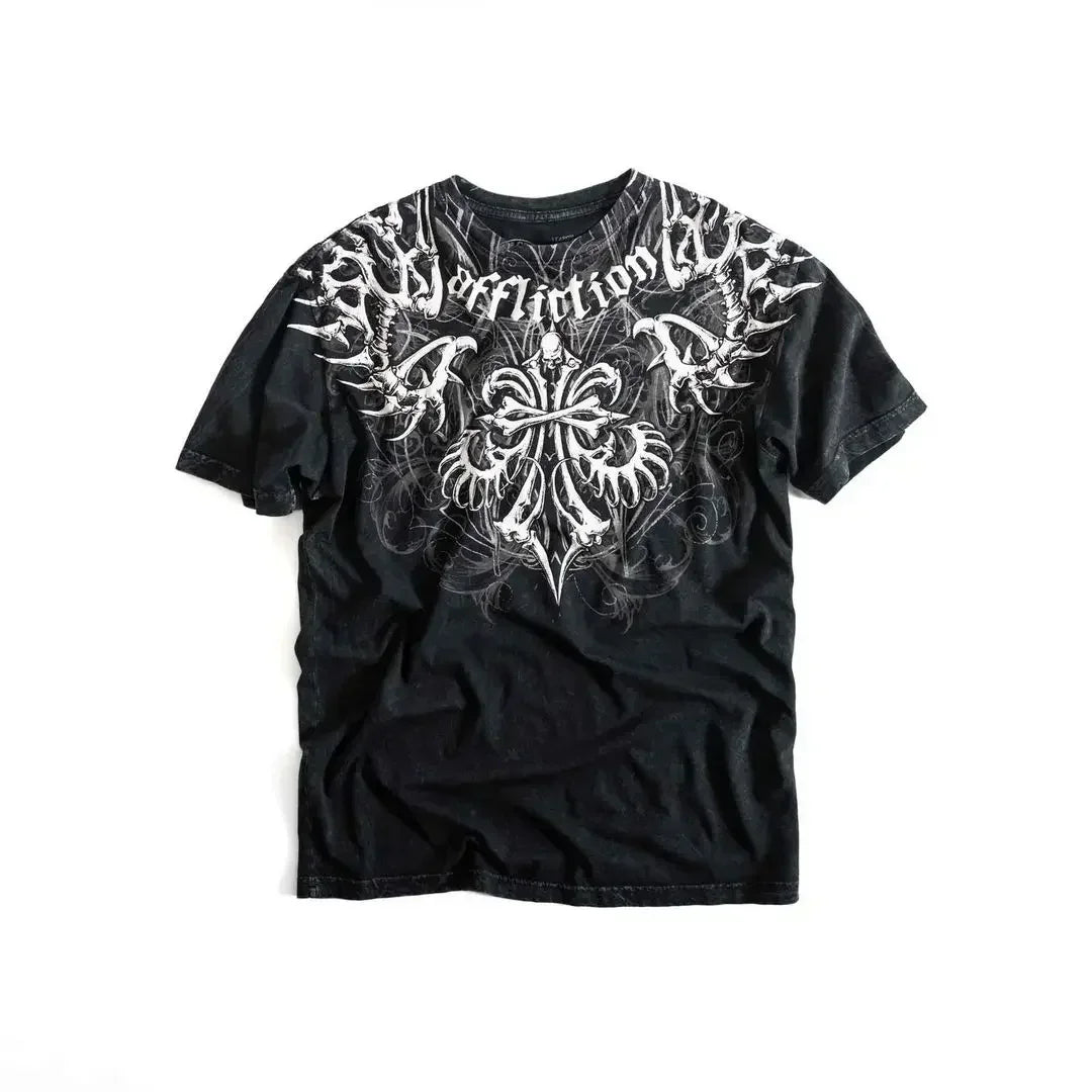 Retro Trend Printed Long Sleeve 90s Street Hip-Hop Harajuku T-shirt Gothic Casual Pure Cotton Loose Top