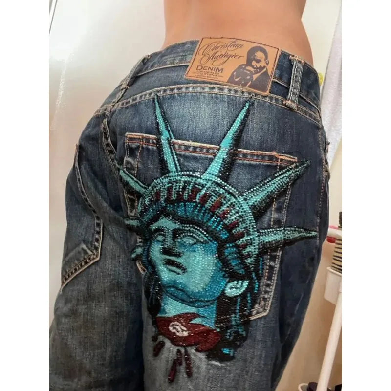 Hip-hop street clothing wasteland style tie-dye ripped jeans