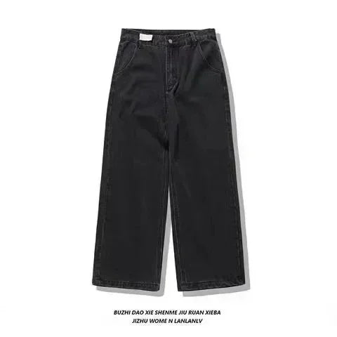 American Hip Hop Retro Gothic Print Jeans Y2K Street Selling Loose Straight Wide Leg Pants Unisex Joker Jeans
