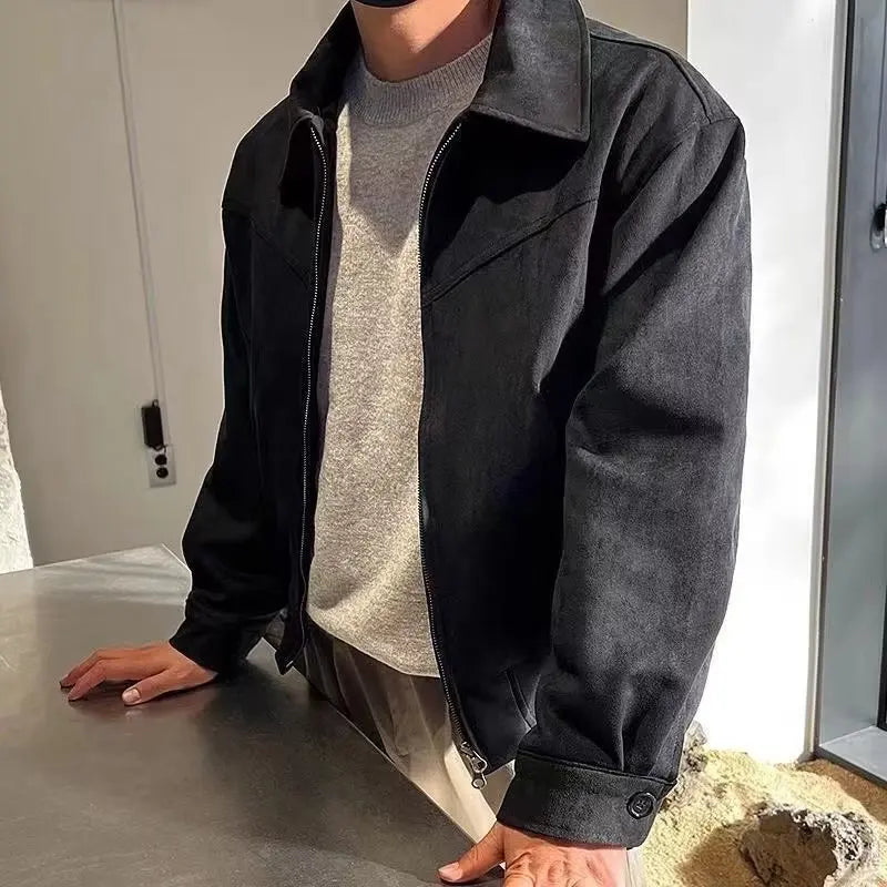 Retro Brown Brown Suede Bomber Jackets