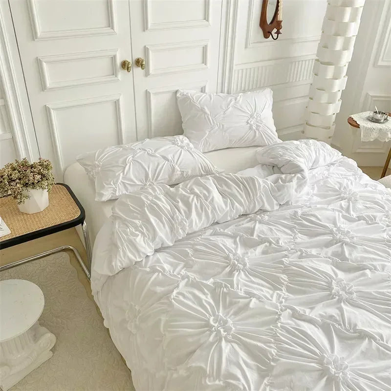 Three-dimensional Twist Flowers Bedding Set Queen Pinch Pleated Crafts Duvet Cover Set Double Blanket Cover Sets