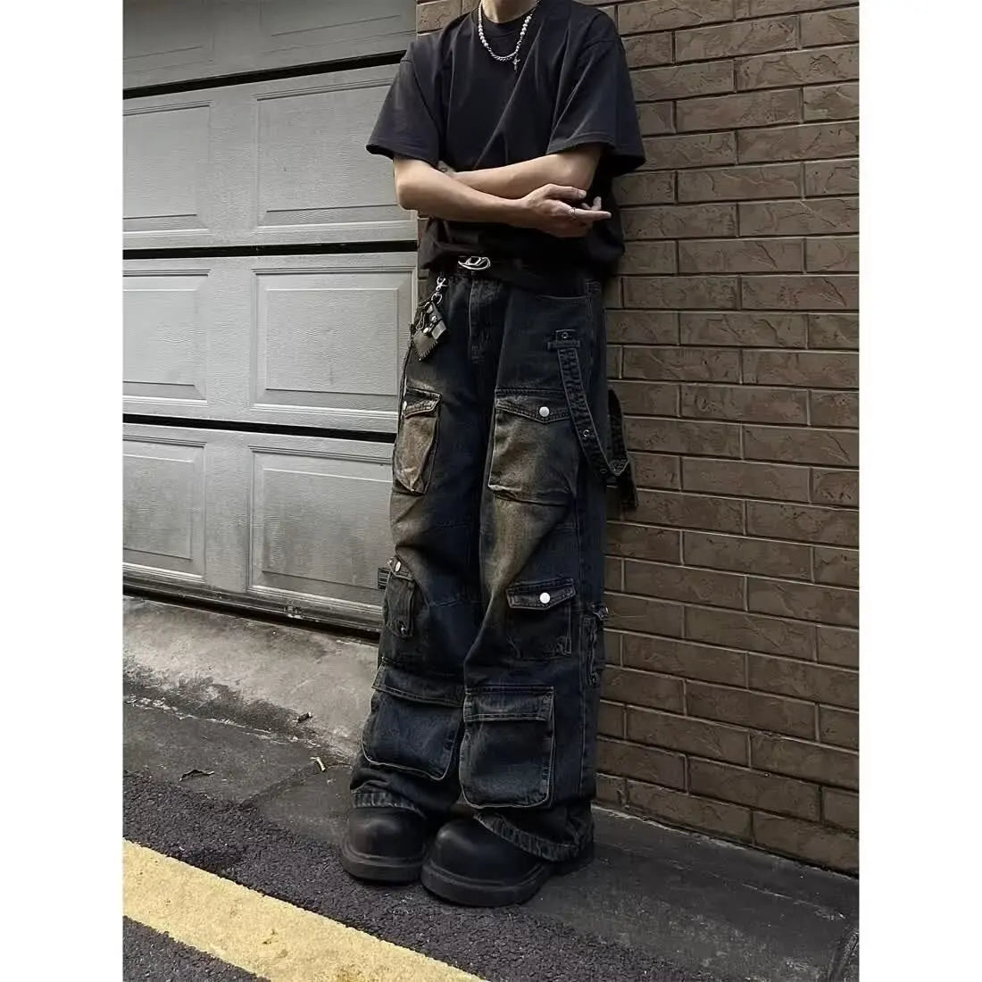 Washed Vintage American Street Style Jeans Loose Straight Leg High Street Vibe Long Trousers