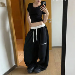 Y2k American Retro Black Hip-Hop Sweatpants Casual Oversized Streetwear Baggy Loose High Waist Wide-Leg Jogging Pants