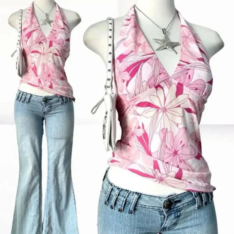 Y2k Tank Top Flower Harajuku Graphic Print Rock Goth Unique Crop top Streetwear Punk Vintage Sleeveless Top Casual Hip Hop Vest