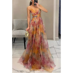 Hollow Out Party Dress, Loungewear Printing Maxi Dress, Sleeveless Lace-Up Ladies Dress Vestido