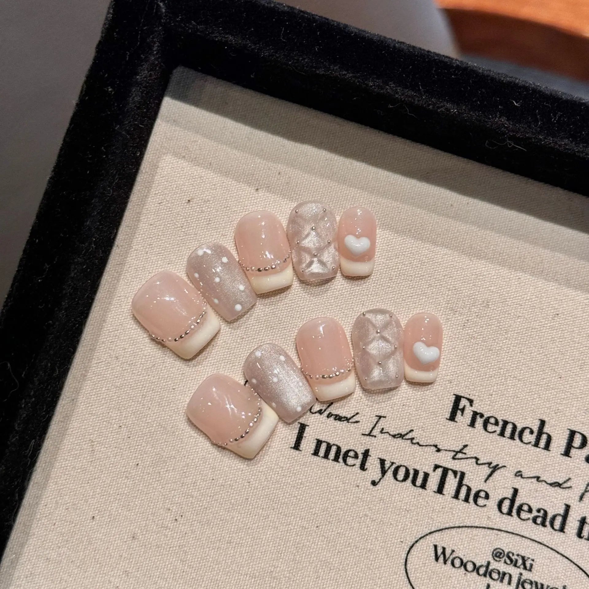 Handmade Press on Nails Sweet Bowknot Pearl Decor French Fake Nails