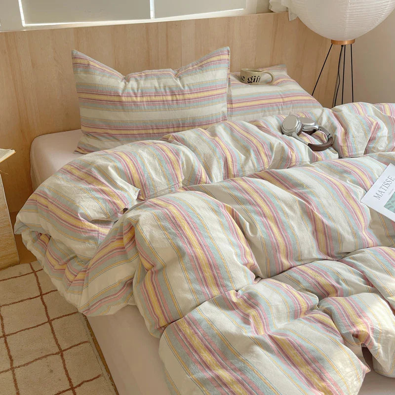1pc Korean Cotton Pink Stripes Duvet Cover 150x200 Size Girl's Room housse de couette Skin friendly Breathable Comforter Sets