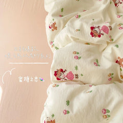 Korean Flowers Bedding Set Kids Twin Full Queen Size Soft Bed Flat Sheet Duvet Cover Set Pillowcases Simple Bed Linen