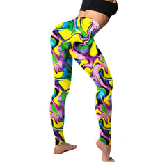 2Pack Stretchy Colorful Printing Leggings Elastic Tight Cropped Pants