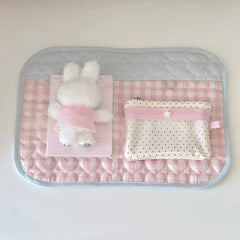Cute Pink Love Quilted Japanese Style Ancient Table Mat Tablecloth Ins Style Student Desk Material Heart Shaped Table Mat