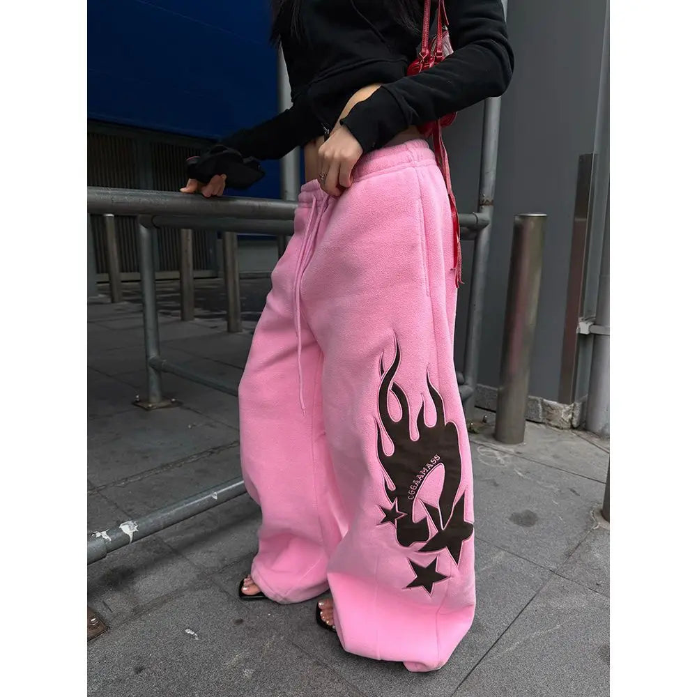 American Design Flame Print Drawstring Wide-leg Casual Sweatpants