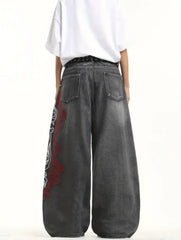 Y2K High Street Dark Gothic Unisex Jeans American Harajuku Baggy Straight Pants Hip Hop Rock Trend Wide Pants
