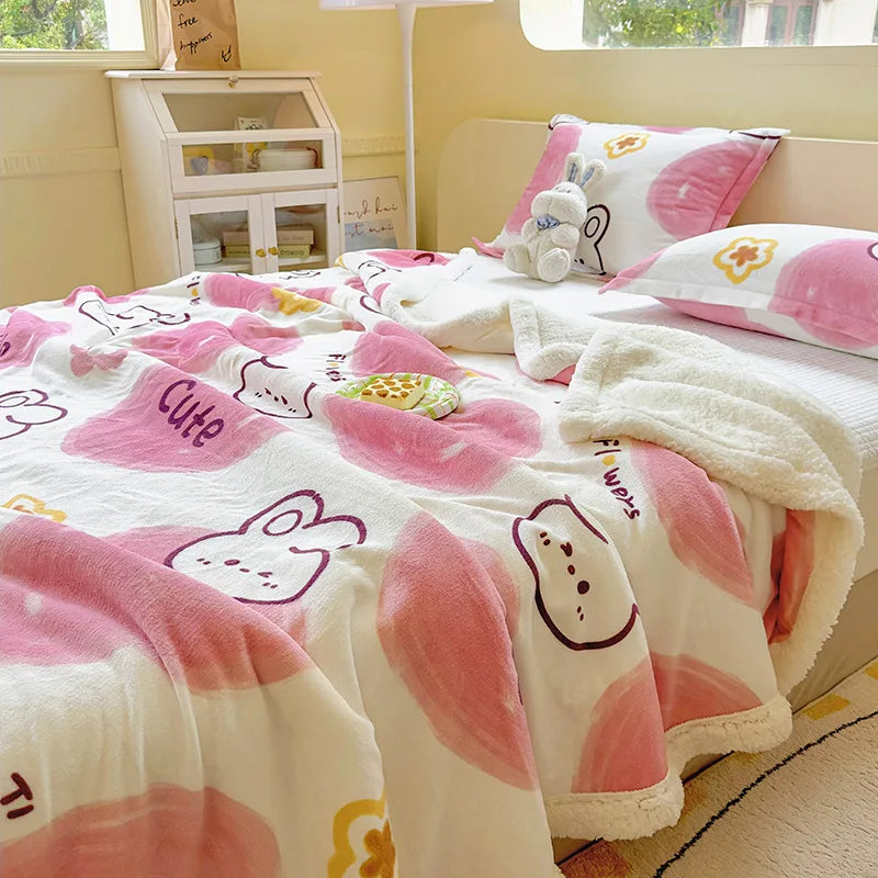 Cartoon Printed Lamb Wool Blanket Thick
