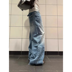 YIBASHU Women Baggy Blue Jeans Y2k Japanese Streetwear Denim Pants Wide Fit American Retro Grunge Hip-pop Harajuku Cowboy 2000s