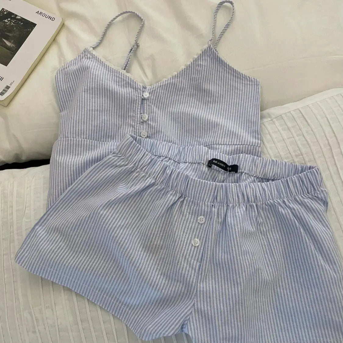 s 2 Piece Pajama Set with Cute Floral Print Short Sleeve Top