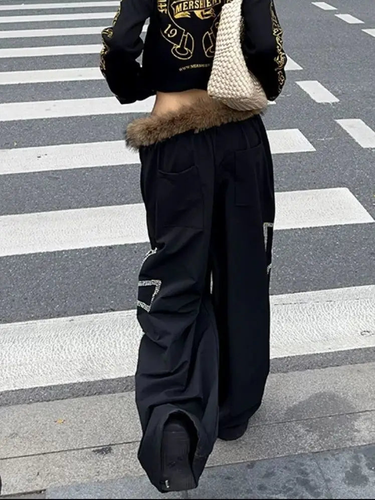 American Style Frayed-Edge Cross Casual Pants Trendy Hip-Hop High-Street Sweatpants Millennial Retro Y2K Pants