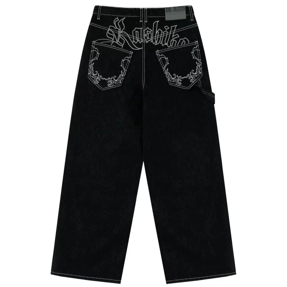 American Trend Retro Hip-hop Embroidery Pattern Baggy Jeans