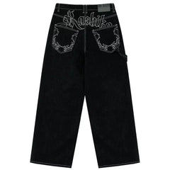 American Trend Retro Hip-hop Embroidery Pattern Baggy Jeans