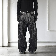 High Street Denim Pants Retro Full Diamond Stamping Hip-hop Loose Straight Leg Wide Leg Streetwear Jeans