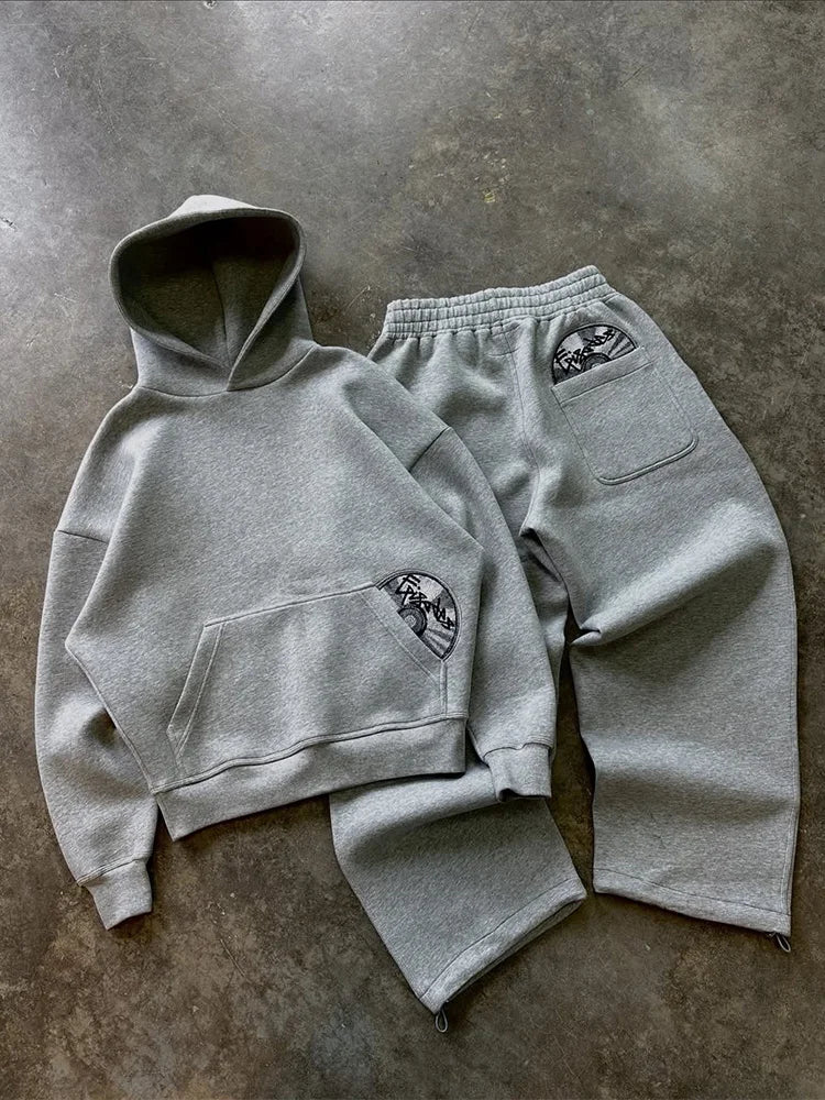 Trendy High Street Retro Casual Streetwear Sports Suit Y2K Harajuku Embroidered Hoodie Hip-hop Loose Sweatpants