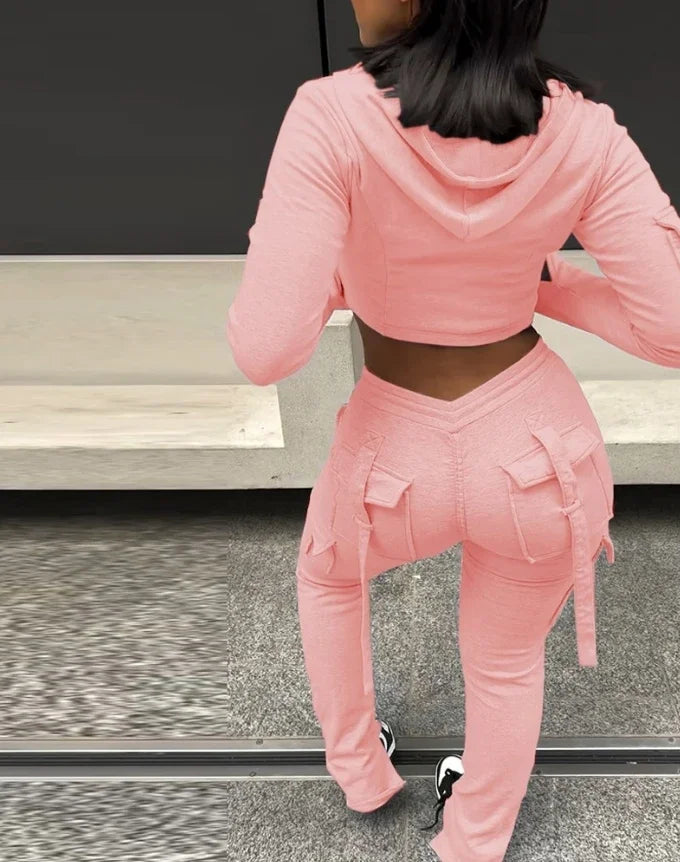 Zipper Design with Exposed Navel Hooded Sweatshirt