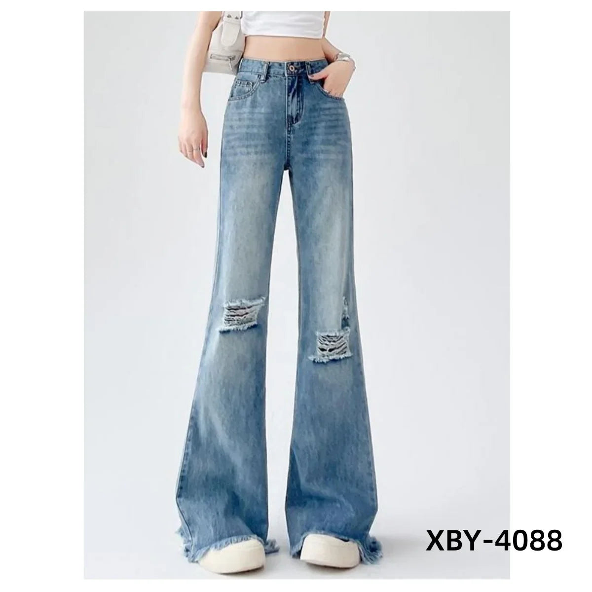 Ladies Jeans Flare High Waist Denim Trouser Leisure Slimming Vintage pants Y2k Flared Straight Leg Jeans On The Ground