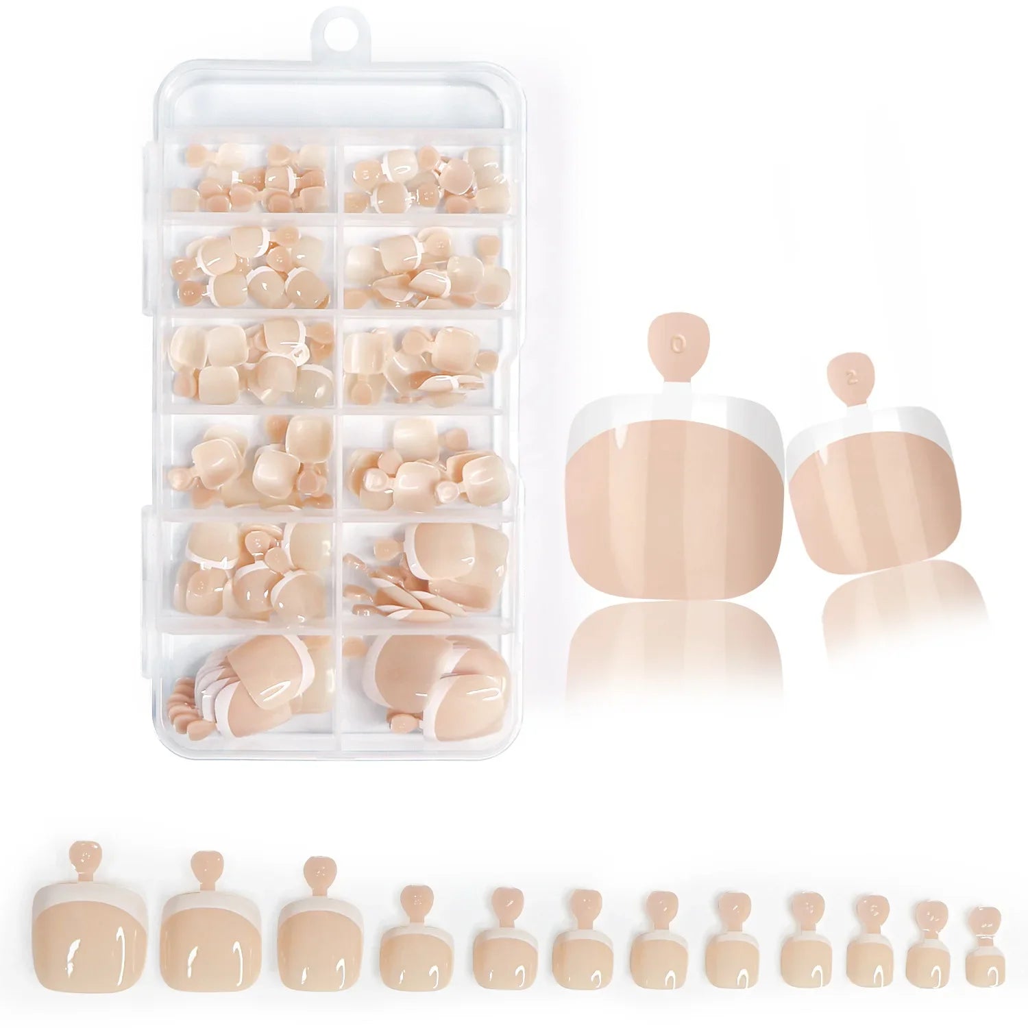 120pcs/Box 9 Styles French Fake Press On Toenails Short Square Nude Pink French Glossy False Toe Nail Full Cover Toe Tips