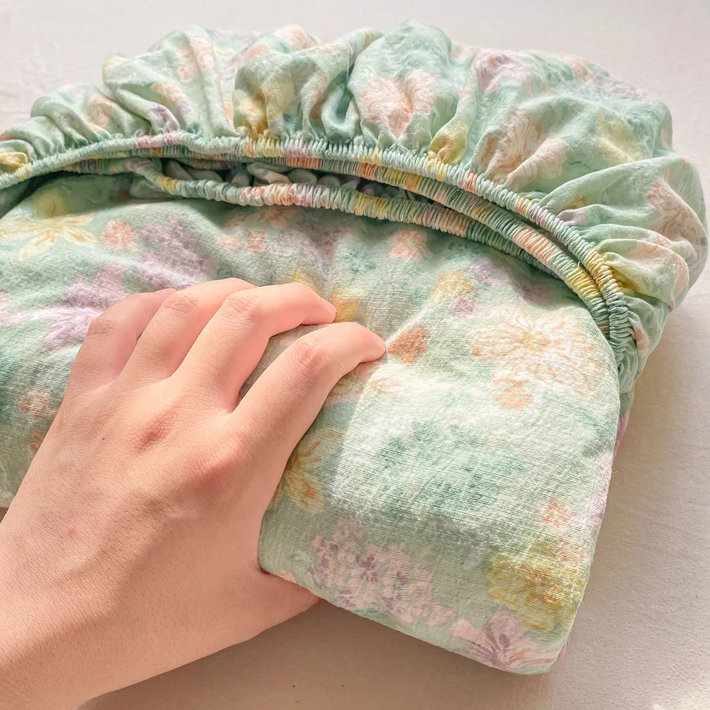 Washed Cotton Fitted Sheet with Elastic Bands Non Slip Adjustable Mattress Cover Printed Pure Cotton
