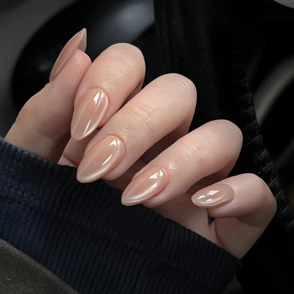 24Pcs Mid-length Almond Ballet False Nails Simple Cat Eye Design Press on Fake Nail Wearable Full Cover Nail Tips Manicure Tools