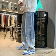 Harajuku Smile Print Baggy Pants Streetwear Wide Leg Oversize Jeans Vintage Y2k Straight Long Trousers Male