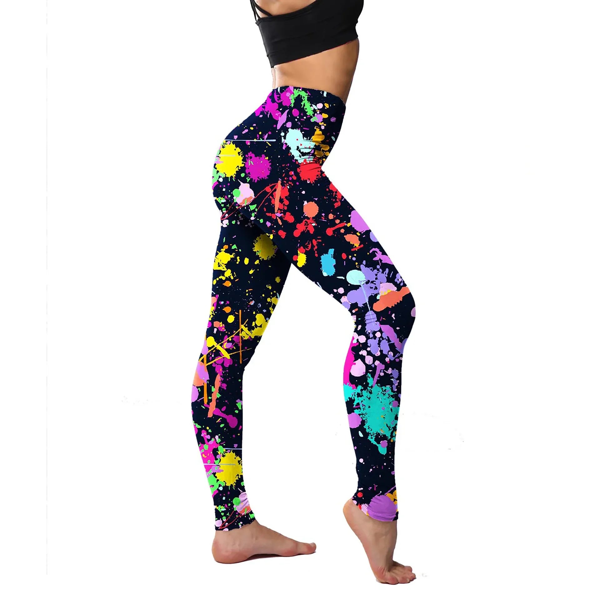 2Pack Stretchy Colorful Printing Leggings Elastic Tight Cropped Pants