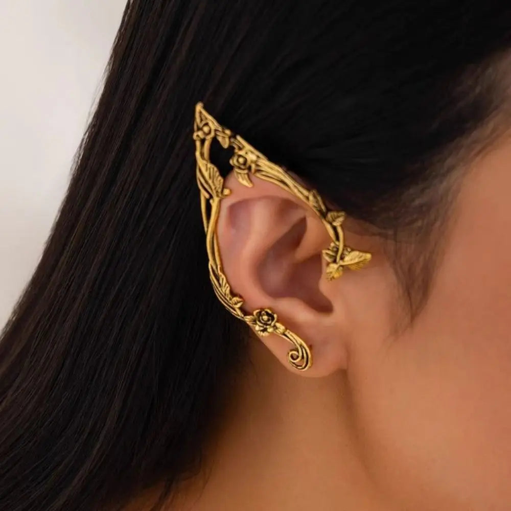 Cute Alloy Elf Ear Clip Korean Style Ear Cuff Rose Flower Hollow Ear Clips Ear Hook Jewelry Accessories Halloween