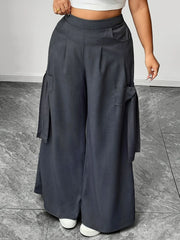 Graphite Gray Oversized Woven Casual Pants Comfortable Loose Fit High Waist Straight Leg Trousers Graphite Gray