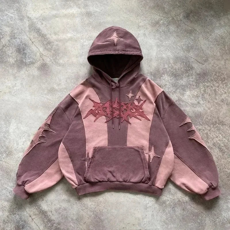 American Retro Rock Gothic Graphic Fur Collar Loose Zipper Sweatshirt Y2K Harajuku Punk Casual Joker Hoodie Streetwear