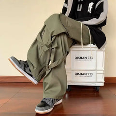 Vintage Multi-Pocket Loose Straight Overall Ins Tide Brand American Vibe Fenggao Street Loose Versatile Assault Mop Pant