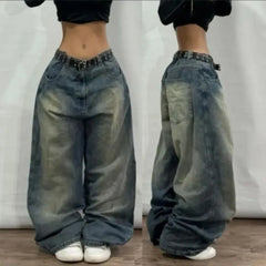 Trend Washing Heavy Industry Loose Jeans Street Y2K Hip-hop Oversized Wide-leg Pants Unisex Mopping Jeans