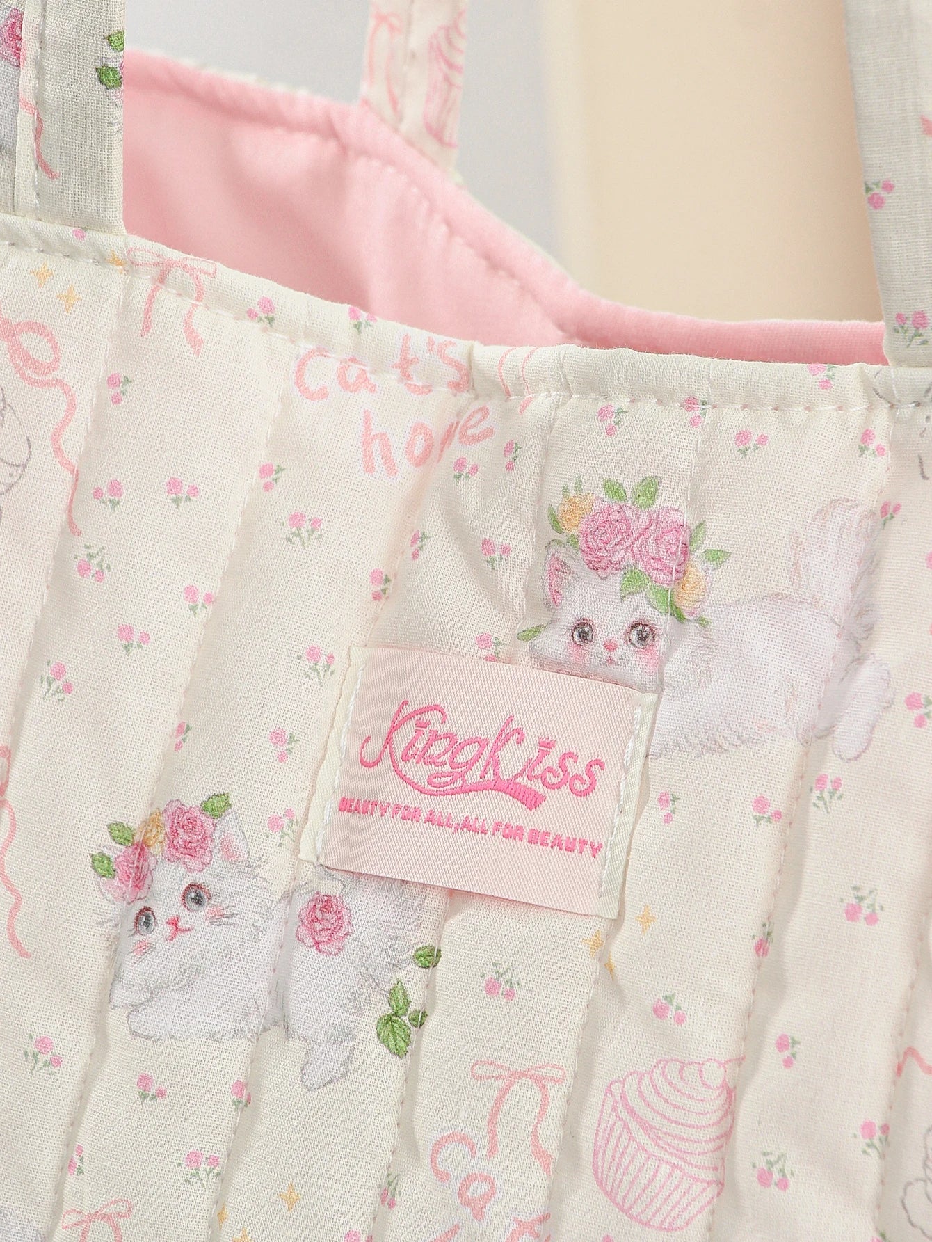 1 cute flower cat handbag with coin purse charm, daily commuting, travel handbag, large capacity portable handbag