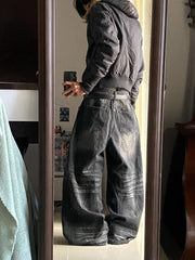 American Vintage Pattern Printing Black Baggy Jeans Y2K Gothic Harajuku Hip Hop Casual Joker Wide-leg Pants