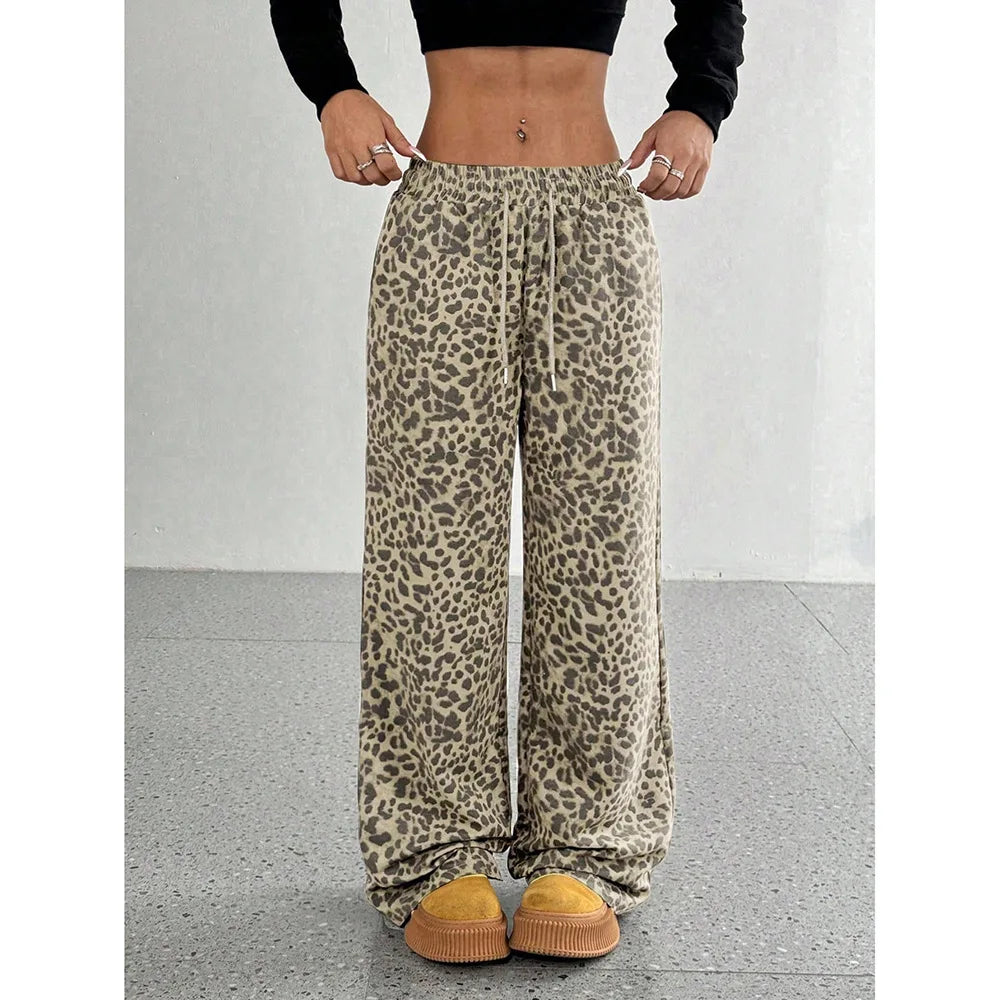 Realtree Trends Classic Y2k Leopard Print Casual Pants Loose Wide-leg Versatile Long Pants Oversized Joggers Pants
