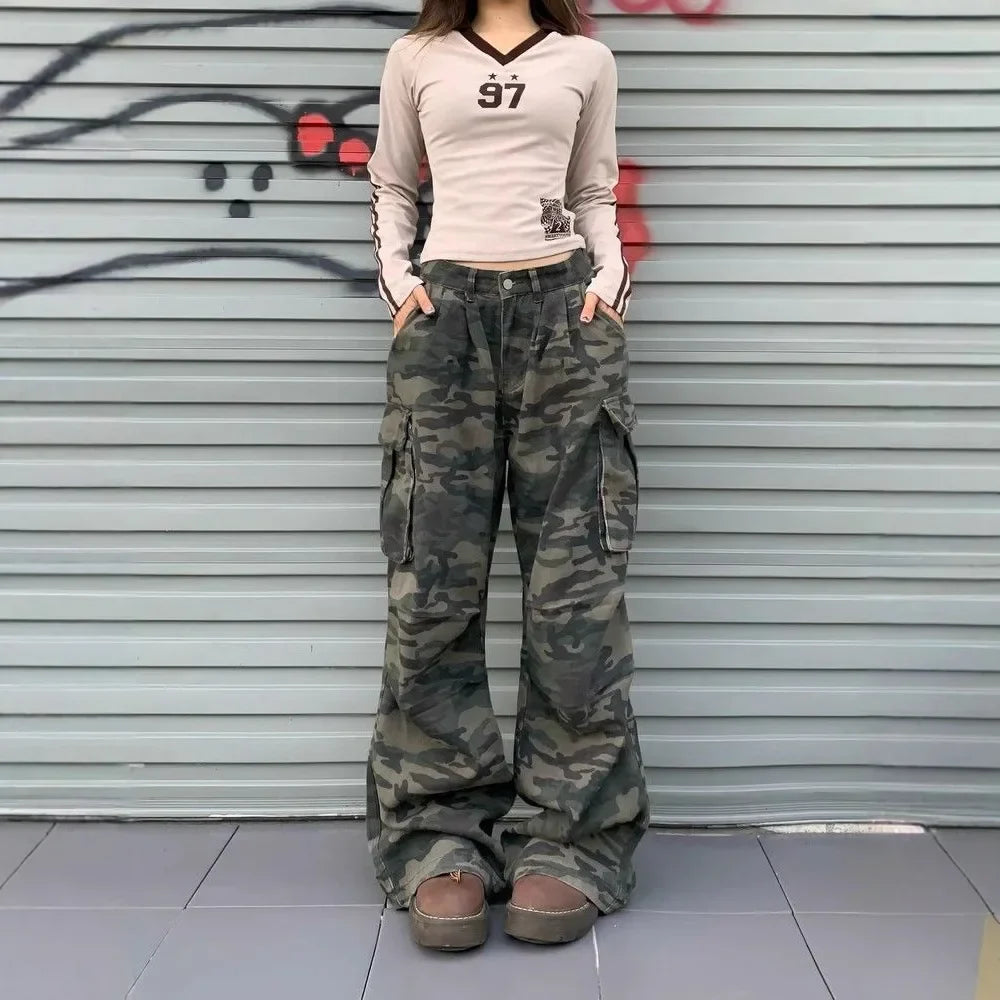 Vintage Jeans Loose-Fit Slimming Casual Wide-Leg Trousers American Style Streetwear Denim Cargo Pants