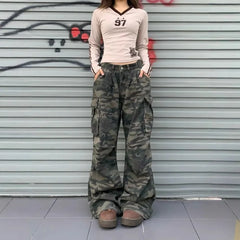 Vintage Jeans Loose-Fit Slimming Casual Wide-Leg Trousers American Style Streetwear Denim Cargo Pants