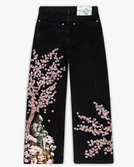 Hip Hop Cherry Blossom Embroidery Baggy Jeans Harajuku Wide Leg High Waisted Denim Pants Y2k Trend Jeans Clothing