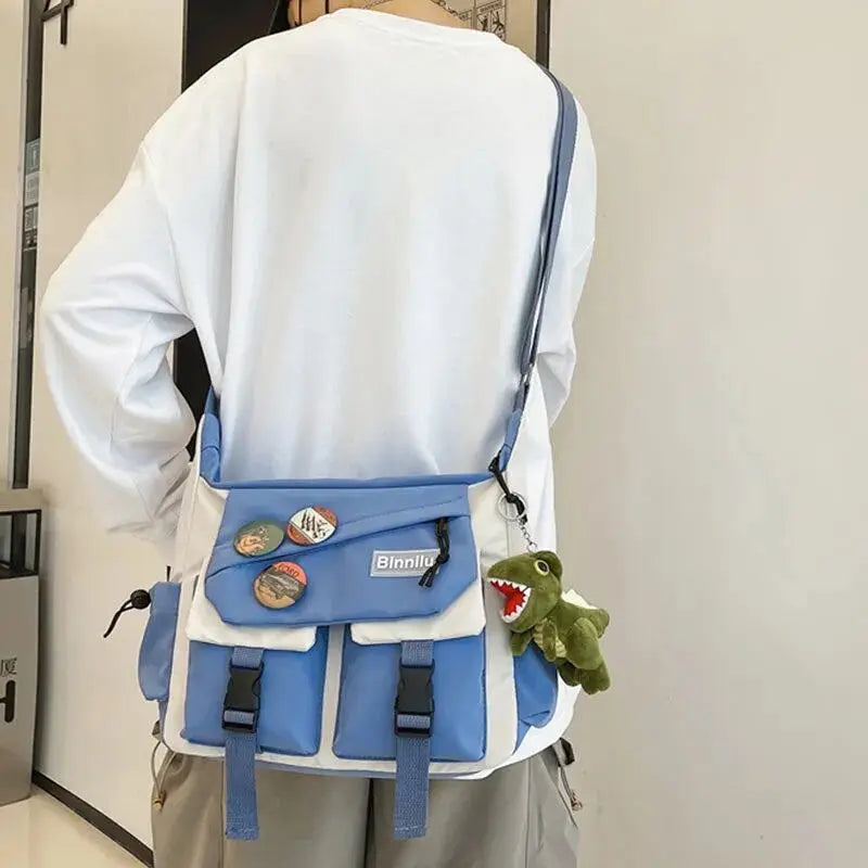 Japanese Simple Messenger Bag Student Nylon Waterproof Canvas Handbag Shoulder Crossbody Bags
