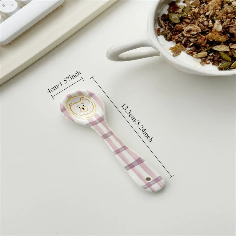 Cute Smiling Spoons Ceramic Ice Cream Spooon Irregular Hand Painted Dessert Breakfast Spoon Home Kitchen Tableware Accessories