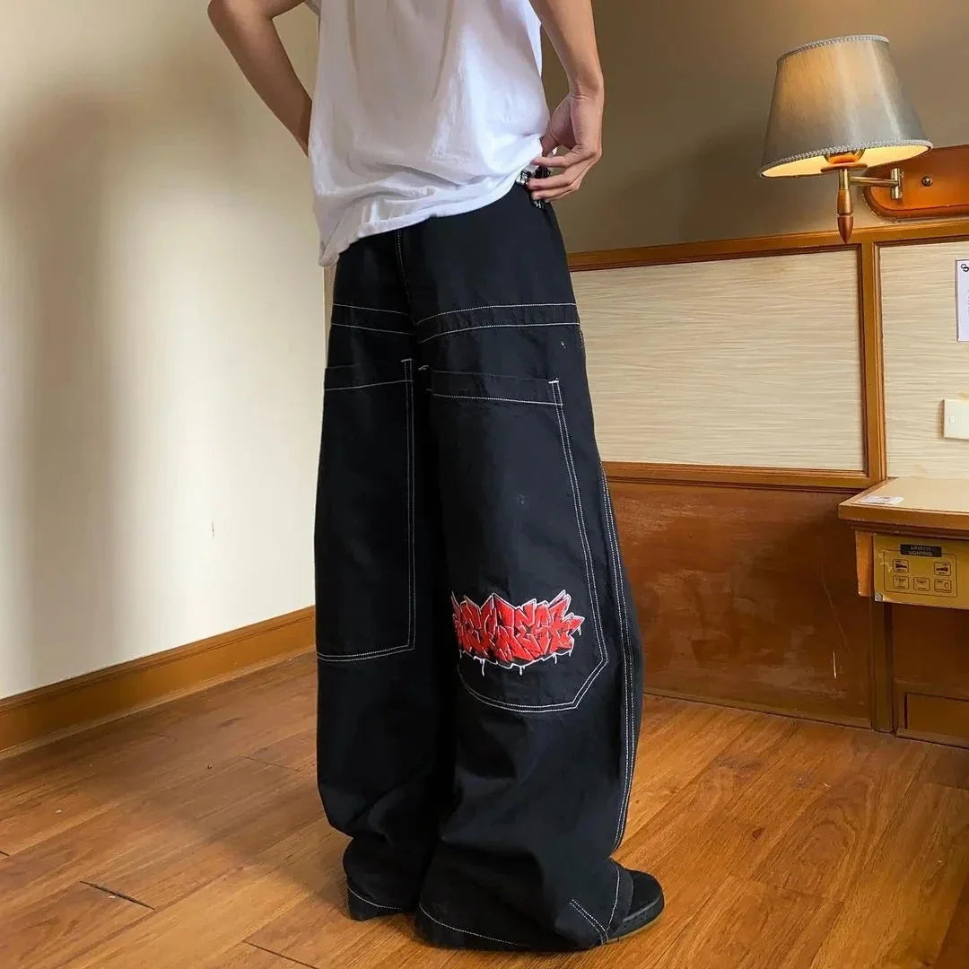 Light Colour Trend Dressing Up Korean Style Simple Baggy Angel Printed Jeans Necessary Solid Retro Straight Pants
